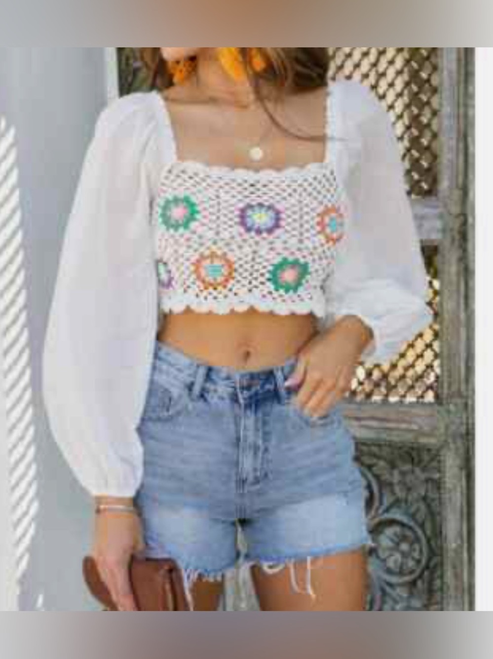 aerie floral Crochet knit patchwork boho Hippie beachy Crop Top Women’s XL small